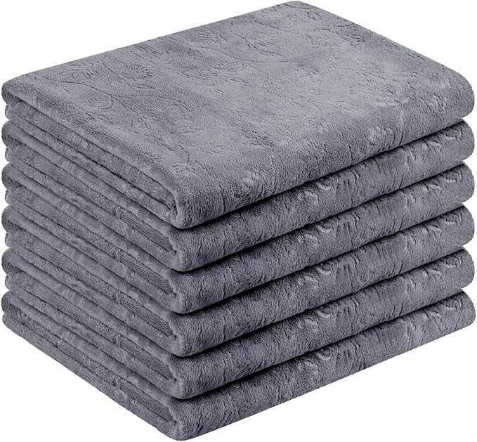 JML Bath Towels Set of 6, Oversized Large Microfiber Bath Towels for Adult Men Women, 30" x 60", Soft,Super Absorption, Perfect for Shower, Sauna, Yoga, Gym, Beach, Pool, Sport - Grey Floral Pattern