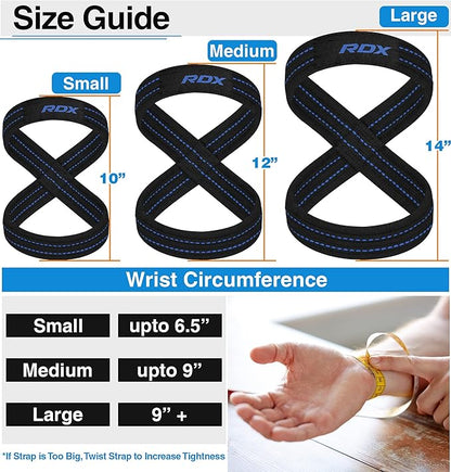 RDX Weight Lifting Straps Figure 8, Anti Slip Strap with Cuffs Wrist Support for Gym Workout Deadlift Powerlifting Bodybuilding Weightlifting, Fitness Strength Training, Hand Bar Grip for Men