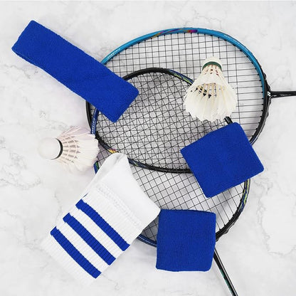 ONUPGO 5 Pieces Sweatbands Striped Socks Set Sports Headband Wristbands High Tube Socks 80s Accessories Costumes