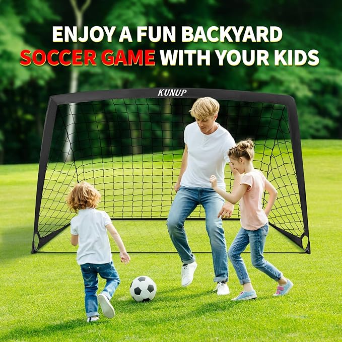 2 Set Kids Soccer Goals for Backyard with Training Equipment, Portable Foldable Practice Nets with Ball, Dice & Mat, Cones, Air Pump and Carry Bag for Toddler Youth Outdoor Sports Game