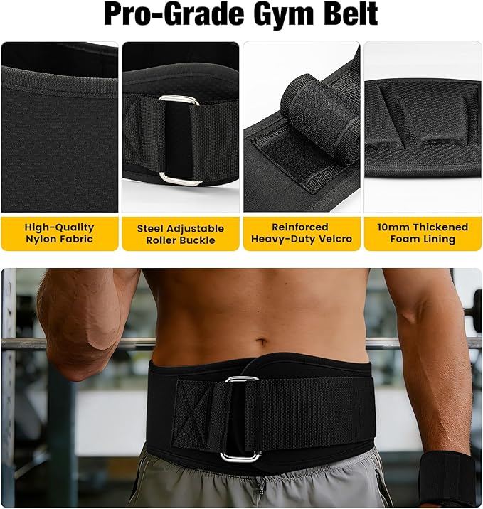 Weightlifting Belt & Wrist Wraps Combo - Auto-Lock Weight Lifting Belt 6.5" Back Support with 0.4" Foam, Adjustable Wrist Wraps for Weightlifting - for Men & Women Beginners & Pros