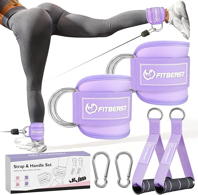 FitBeast Ankle Straps for Cable Machines Women, Ankle Strap Set - Glute Kickback Ankle Strap & Gym Handles, Gym Ankle Straps for Resistance Bands, Booty Workouts, Leg Extensions, Hip Abductors