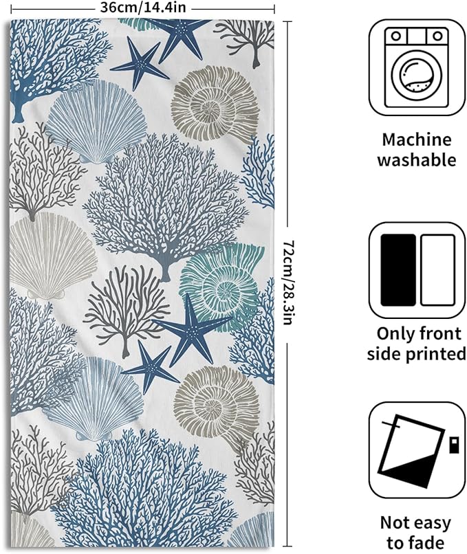Tropical Coral Hand Towels for Bathroom 2 Packs 14"x28" Sea Ocean Starfish Nautical Tea Dish Towels for Kitchen Soft Absorbent Beach Decorative Washcloths for Home Bath Face Fingertip Spa