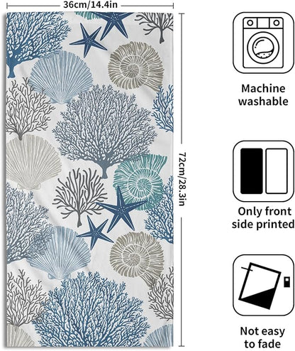 Tropical Coral Hand Towels for Bathroom 2 Packs 14"x28" Sea Ocean Starfish Nautical Tea Dish Towels for Kitchen Soft Absorbent Beach Decorative Washcloths for Home Bath Face Fingertip Spa