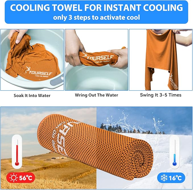 SYOURSELF Cooling Towel, Cooling Towels for Neck,40" x 12"Ice Towel for Instant Cooling Relief, Soft Breathable Chilly Towel, Perfect Yoga, Golf, Sports, Gym, Workout, Athletes Towel (1PC-Orange)