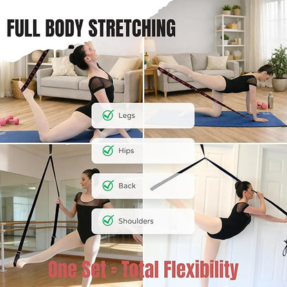 Danzcue Ballet Stretch Strap Set – Professional Dance Flexibility Trainer with Door Anchor, Extra Long Non-Slip Stretching Bands for Ballet, Jazz, Contemporary & Gymnastics