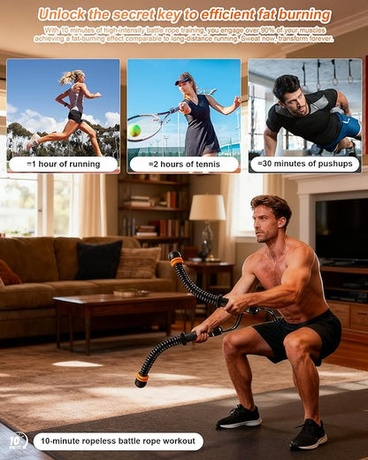 Ropeless Battle Ropes- Adjustable Portable Low-Impact Workout Equipment for Home Gym, Fitness Equipment for HIIT, Cardio & Muscle Training, Fat Burning for Men, Women & Fitness Enthusiasts (Pink)