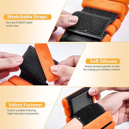 Pilates Wrist and Ankle Weights for Women - Adjustable Weighted Bangles for Men, 2 lbs Weighted Arm Bands Foot Leg Weights for Walking, Yoga, Training, Exercise, Running, Set of 2 (1LB Each)