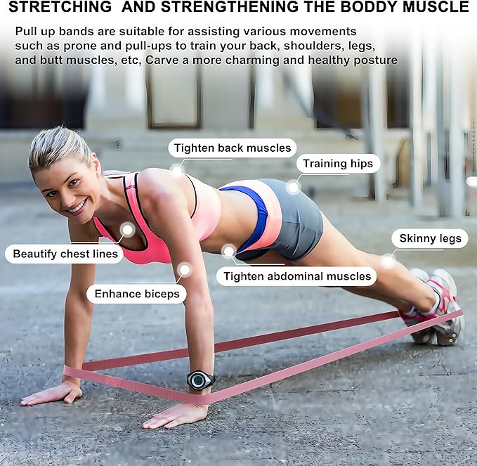 Pull Up Bands Resistance Bands Set for Working Out,8 PC Long Exercise Bands & Fabric Booty Bands for Training Hip Thigh Glute Fitness,Home Workouts,Physical Therapy for Men Women