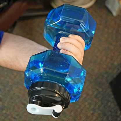 Dumbbell Water Bottle 2.2L – Portable Gym & Fitness Sports Bottle for Workout Hydration, See-Through Blue Design