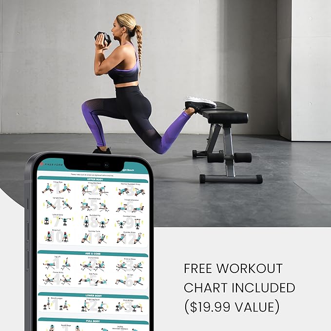 FF Finer Form 5-in-1 Weight Bench, Adjustable & Foldable for Bench Press, Strength Training and Full Body Workout, Perfect for Dumbbell Sets or an Adjustable Dumbbell Set in Your Home Gym