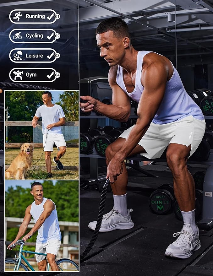 COOFANDY Mens Gym Athletic Shorts with Zipper Pockets Quick Dry 7" Workout Running Training Shorts