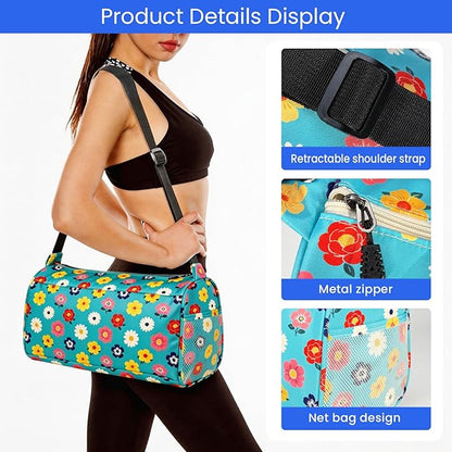 C&F BOGMOST Small Gym Bag for Women & Men,Small Lightweight Duffel Bag Carry On Bags Mini Duffel Travel Bag Waterproof Sports Bags for Workout/Sport/Trave,Colorful Flowers