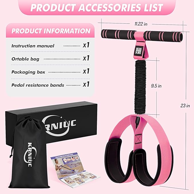 Pedal Resistance Band with Handle | Upgraded 55LBS Exercise Resistance Bands for Core, Abs, Legs, Glutes, Arms, Strength, Physical Therapy, Pilates, Sit Up Workout Equipment for Women Home Gym