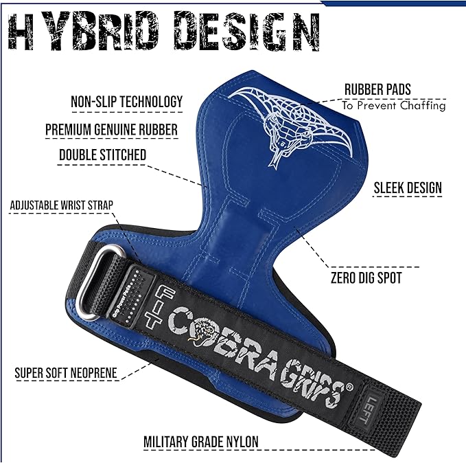 Cobra Grips PRO Weight Lifting Gloves Heavy Duty Straps Alternative with Power Lifting Hooks Padded Wrist Support for Deadlifts & Bodybuilding