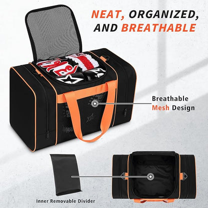 Boxing Gym Duffle Bag, Breathable Mesh Gym Bag for Boxing Gear | Wet Pocket, Privacy Pocket & Removable Shoulder Strap, Multipurpose Muay Thai, MMA, BJJ, Jiu Jitsu, Wrestling Workout Bag