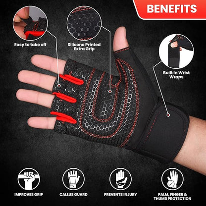 Workout Gloves for Men and Women Weight Lifting Gloves with Wrist Wrap Support for Gym Training Weightlifting Crossfit Pull-ups Exercise Glove for Ladies & Gents