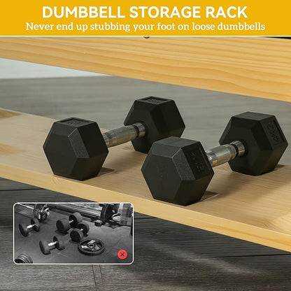 Soozier Adjustable Weight Bench with Dumbbell Rack, Wooden Workout Bench, Flat or Incline Bench for Home Gym Weight Lifting Training