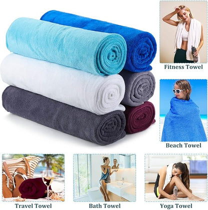 Tegeme 6 Pcs Microfiber Bath Towel Set 30 x 60 Bath Towel, Quick Drying, Oversized, Soft, Absorbent Sweat, Large Fitness Towels for Beach Bathroom, Sports, Yoga, Pool, Gym, Men & Women (Multicolor)