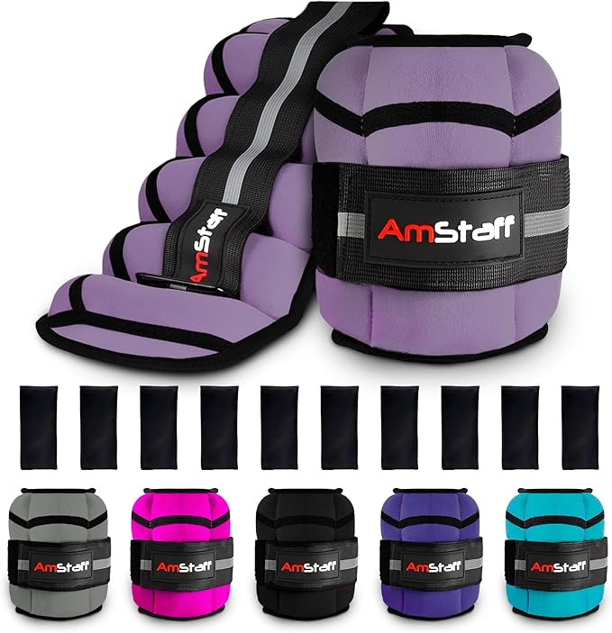AmStaff Fitness Adjustable Ankle Weights 1 Pair 2 4 6 8 10 Lbs Leg Weight Straps for Strength Training, Walking, Jogging, Running, and Fitness Workouts – 1-5 lbs Each Ankle, 10 lbs Pair Set