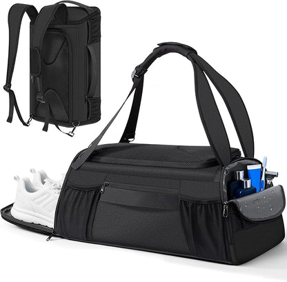 Gym Bag for Women Men, Duffle Travel Bag with Shoes Compartment and Wet Pocket, Waterproof Overnight Carry On Bag Backpack with Two Elastic Bottle Holders for Travel, Workout, Sports, Weekend - MIYCOO
