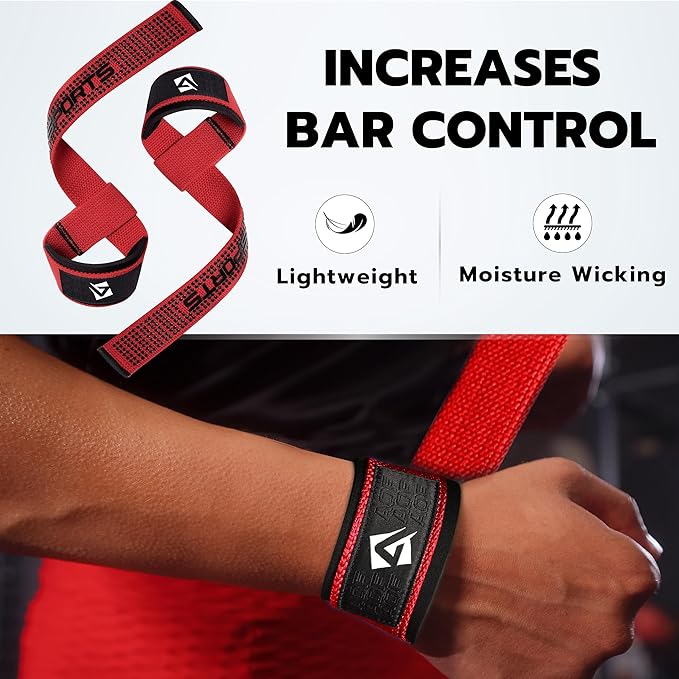 AQF Lifting Wrist Straps for Weightlifting, Powerlifting & Deadlifts – 23” Neoprene Padded Cotton Straps for Strength Training & Gym Workouts - Maximum Grip Support for Men & Women