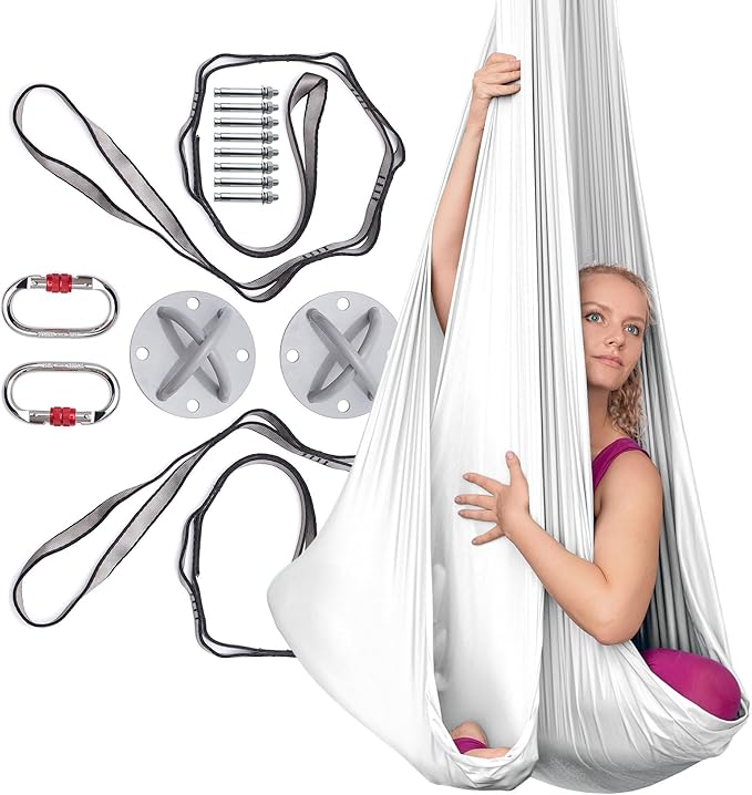 AyuHome Aerial Silks Kit for Home - Premium Yoga Swing for Kids and Adults with 660 lbs Capacity - Versatile Aerial Yoga Hammock for Gymnastics Training