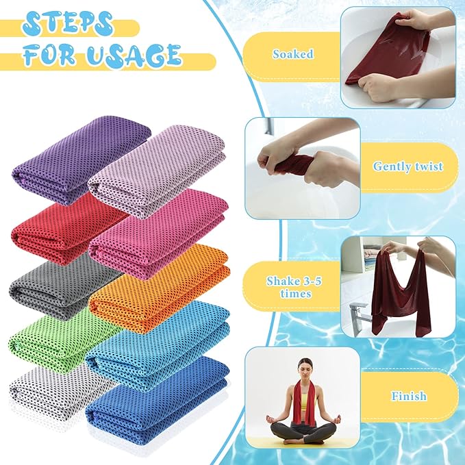 Hosuly 20 Pcs Cooling Towel 47 x 12 Inch Ice Towel for Neck, Microfiber Cool Towel, Breathable Soft Chilly Towel for Yoga, Sports, Gym, Camping, Golf, Running, Fitness, Workout(Multicolor, 20 Pcs)