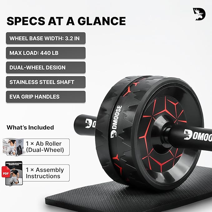 DMoose Fitness Ab Roller Wheel with Elbow Support & 2 Knee Pads - Abdominal Exercise Trainer for Core Strength Training - Ultimate Abs Workout Equipment for Home and Gym - Ab Machine for Men & Women