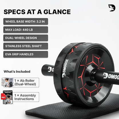 DMoose Fitness Ab Roller Wheel with Elbow Support & 2 Knee Pads - Abdominal Exercise Trainer for Core Strength Training - Ultimate Abs Workout Equipment for Home and Gym - Ab Machine for Men & Women