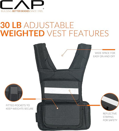 CAP Barbell Adjustable Weighted Vest | 20-150 lbs | Heavy-Duty Workout Vest with Removable Iron Weights for Strength Training, Cardio, Running, and Calisthenics