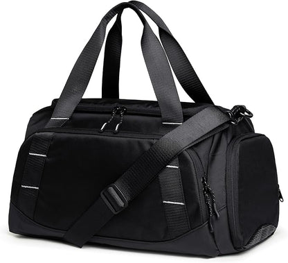 Small Gym Bag for Men, Travel Duffle Bag with Shoe Compartment, 16L Carry On Weekender Duffel Bag for Sports, Workout and Travel, Black