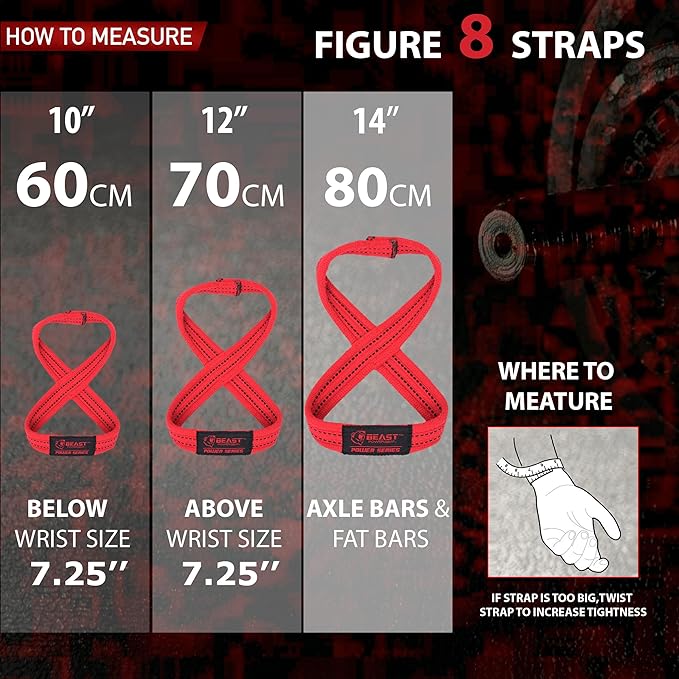 Figure 8 Lifting Strap- Strongman 10-14" Deadlift Straps- True Grip Support & Heavy Duty Wrist Straps for Weightlifting Women Men- Hand Straps for Weight Lifting Figure 8 Straps for Gym Workout