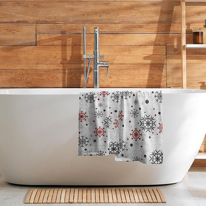Winter Snowflake Bathroom Hand Towels Decorative Set 28.3x14 Inch Set of 2 Red Grey Snowflakes Decorative Bath Towels Christmas Holiday Super Soft Kitchen Towels for Bathroom Home Hotel Gym