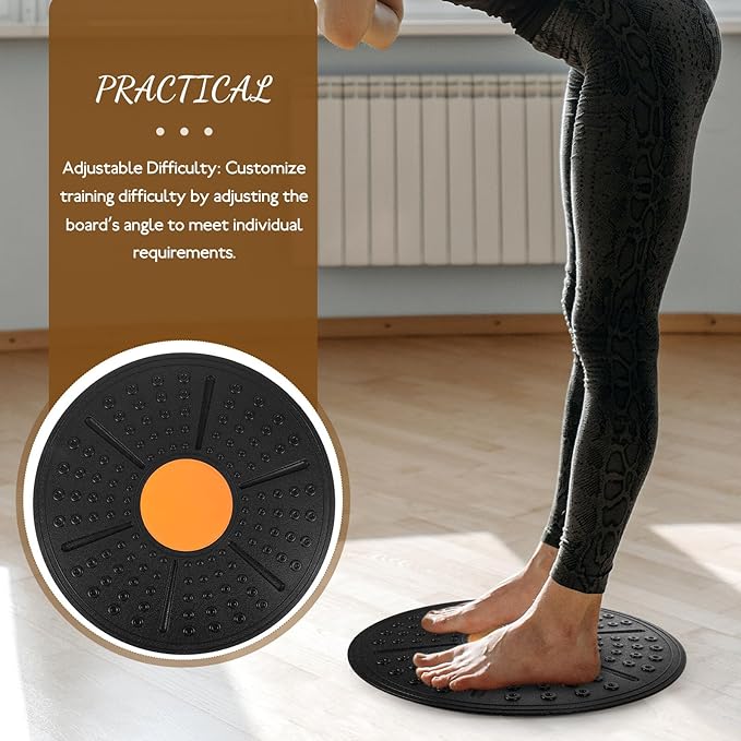 Balance Half Ball Board Wobble Stability Trainer Adjustable Angle Balance Board for Fitness Core Training and Sensory Rehabilitation Black Orange