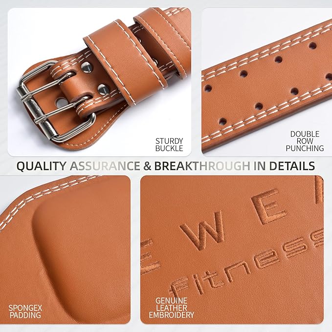 Genuine Leather Weight Lifting Belt, 4”& 6” Padded Lumbar Back Support, 10 Adjustable Holes, Gym Weight Belt Ideal for Deadlift, Powerlifting, Bodybuilding and Squat