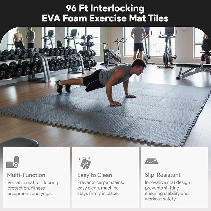 BalanceFrom Puzzle Exercise Mat 3/4" Thick, EVA Interlocking Foam Floor Tiles for Home Gym, Mat for Home Workout Equipment, Floor Padding for Kids, Multiple Sizes and Colors