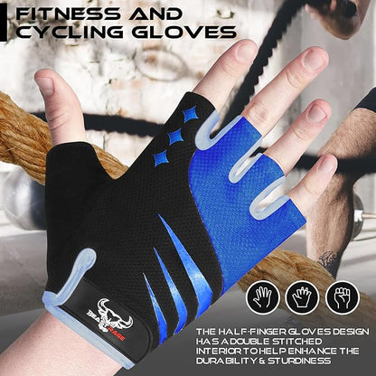 BEAST RAGE Half Finger Cycling Gloves for Men Women, Gel Padded Anti-Slip Shock Absorbing Weight Lifting Gym Gloves Cycle Mountain Bike Gloves for MTB, Biking, Hiking