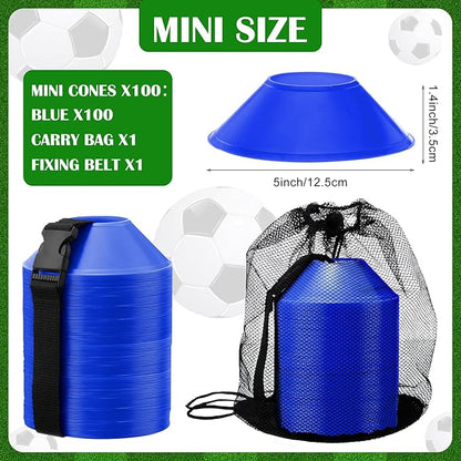 Hanaive 100 Pieces Mini Soccer Cones for Sport Drills 5 Inch Agility Disc Cones with Accessories for Kids Football Training