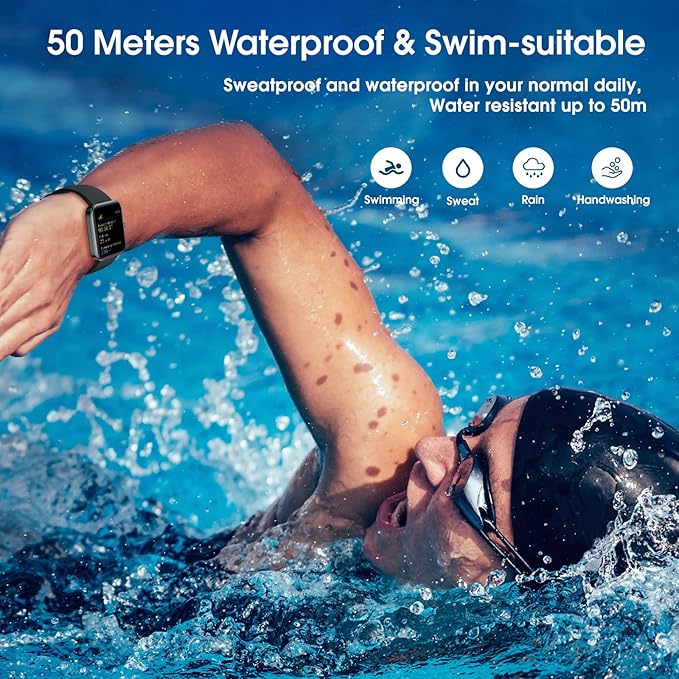 Fitness Tracker Watch, Step Tracker with Heart Rate, Blood Oxygen Sleep Monitor, IP68 Waterproof Pedometer, Step Calorie Counter, Health Fitness Watch for Sports, Activity Tracker for Women Men