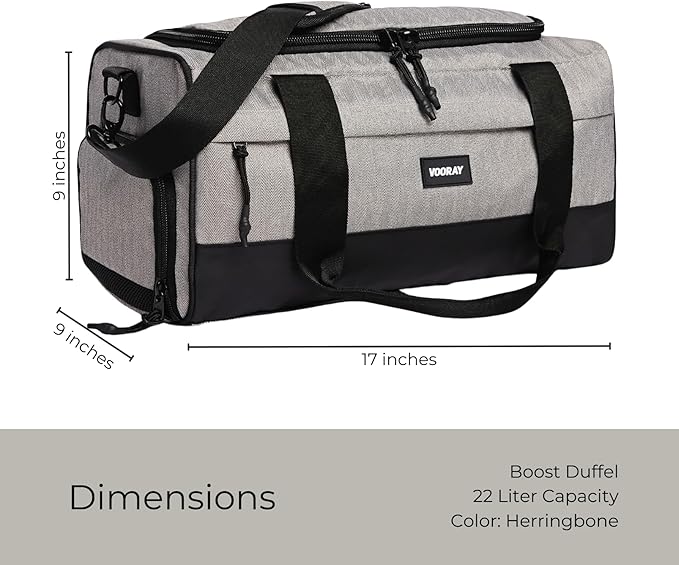 Vooray 23L Boost Duffle Bag – Small Gym Bag for Women and Men with Shoe Compartment, Durable Sports Tote and Travel Duffel for Training, Overnight and Weekend Trips - Herringbone