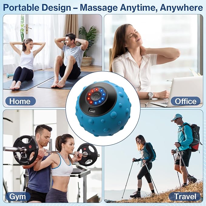 Upgraded Vibrating Massage Ball with 5-Speed, LED Display, Rechargeable Massage Vibrating Ball for Relieving Muscle Pressure, Electric Massager for Fitness/Yoga/Training (Blue)