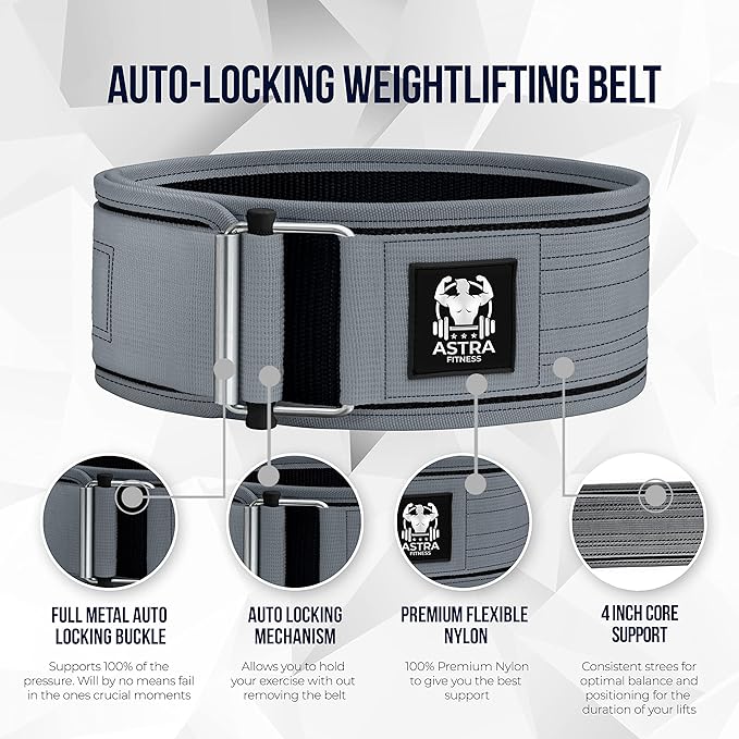 Quick Locking Premium Weight Lifting Belt - Powerlifting, Cross Training for Men and Women - 4 Inch Wider Back Support, 100% Metal Buckle - Professional Fitness, Olympic Lifting, Deadlift