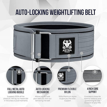 Quick Locking Premium Weight Lifting Belt - Powerlifting, Cross Training for Men and Women - 4 Inch Wider Back Support, 100% Metal Buckle - Professional Fitness, Olympic Lifting, Deadlift