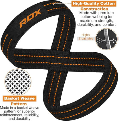 RDX Weight Lifting Straps Figure 8, Anti Slip Strap with Cuffs Wrist Support for Gym Workout Deadlift Powerlifting Bodybuilding Weightlifting, Fitness Strength Training, Hand Bar Grip for Men