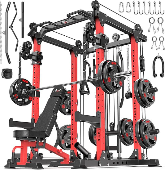Power Rack Power Cage Multi-Function Squat Rack with Cable Crossover System Selectable More Training Attachment Power Rack for Garage & Home Gym