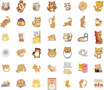 BulbaCraft Orange Cat Stickers for Water Bottle and Laptop - Orange Cat Party Supplies & Decorations, Waterproof Vinyl Decals, Cute Animal and Pet Stickers, Gifts for Women & Men
