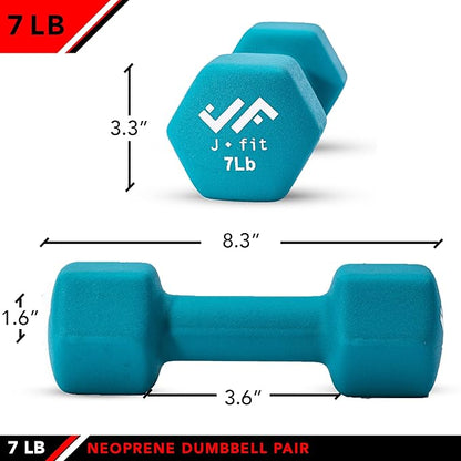 JFIT Dumbbell Pairs or Sets – Neoprene & Vinyl Coated Hand Weights for Home Gym, Strength Training, Aerobics, Cardio Exercise and Fitness
