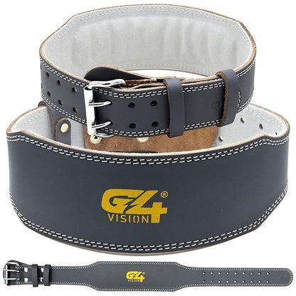 G4 Vision Genuine Leather Adjustable Weightlifting Belt 4 Gym Fitness Bodybuilding Powerlifting Deadlifting Thrusters Back Support Heavy Workout (Small, Gray)
