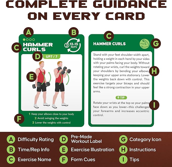 75 Dumbbell Workout Cards – 3.5” x 2.5” Full Body Weight Training Exercise Deck – At-Home Fitness Guide for Men and Women – Get Stronger With 12 Pre-Made Strength Workouts